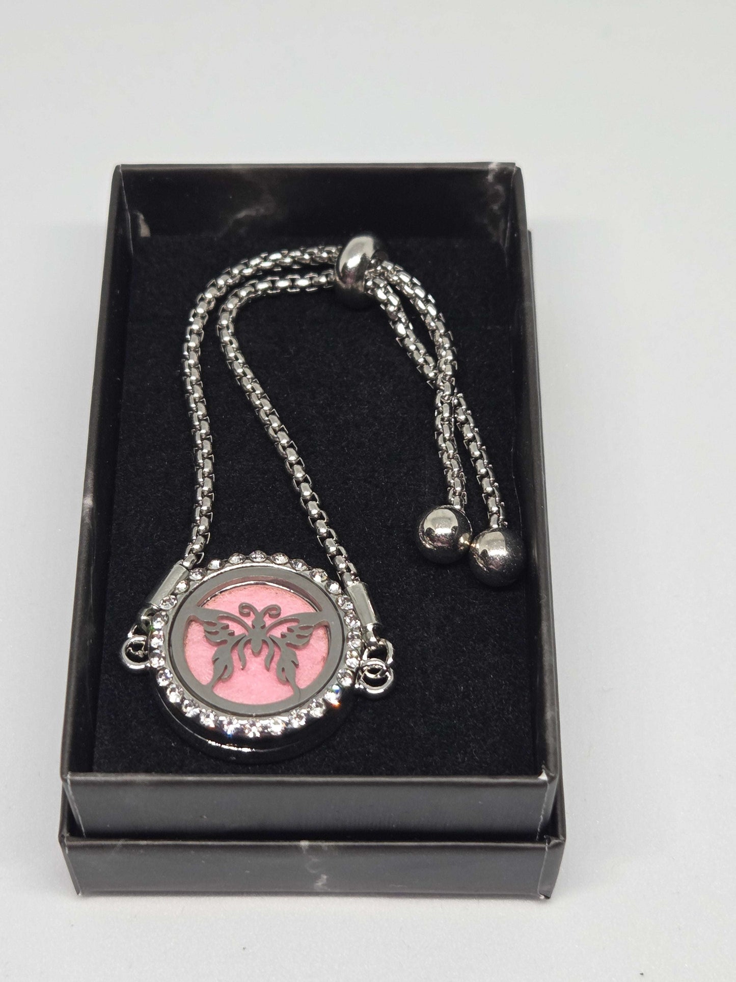 Silver coloured perfume diffuser bracelet butterfly design - MAZAROMA