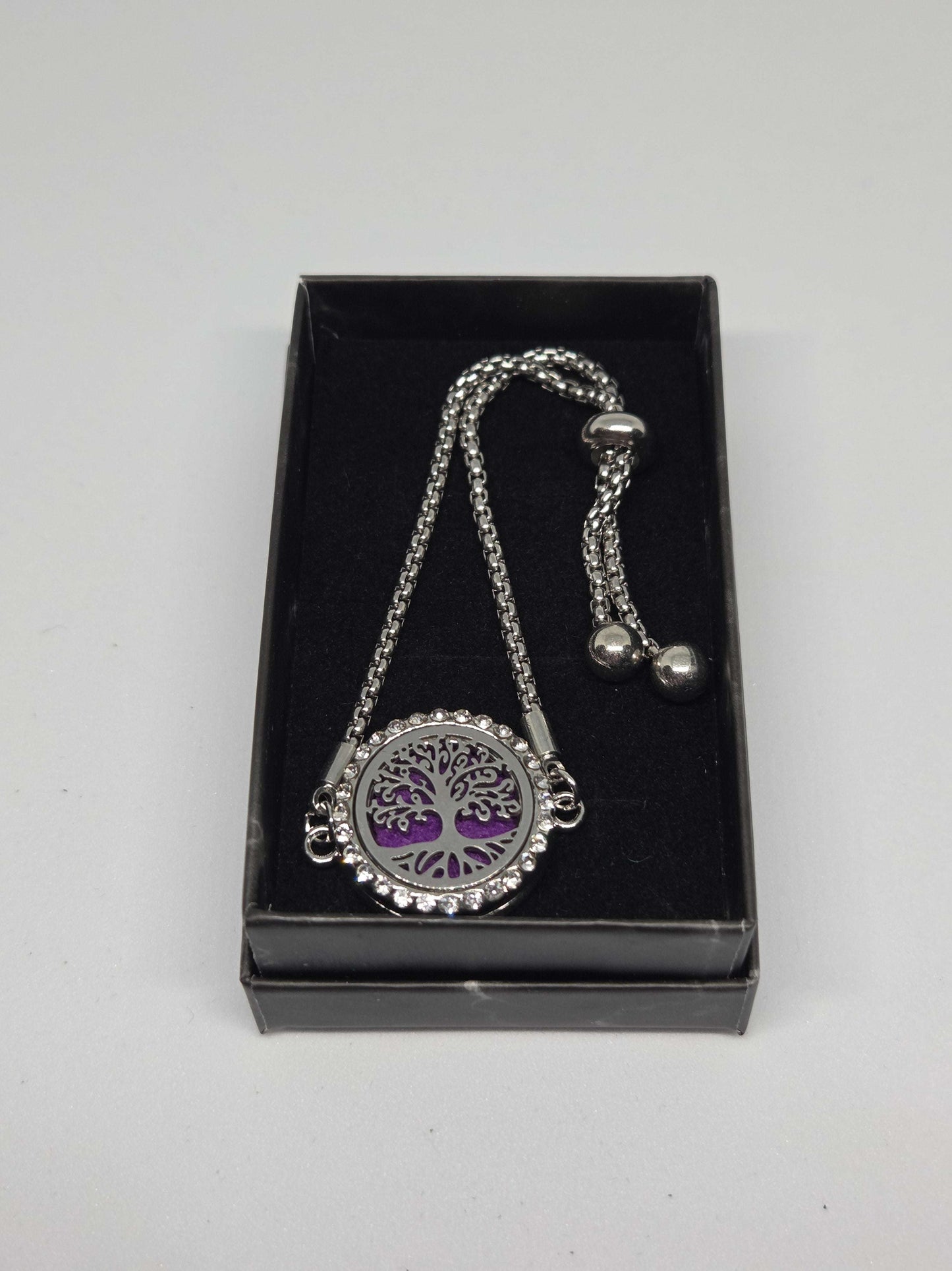 Silver coloured perfume diffuser bracelet family tree design - MAZAROMA