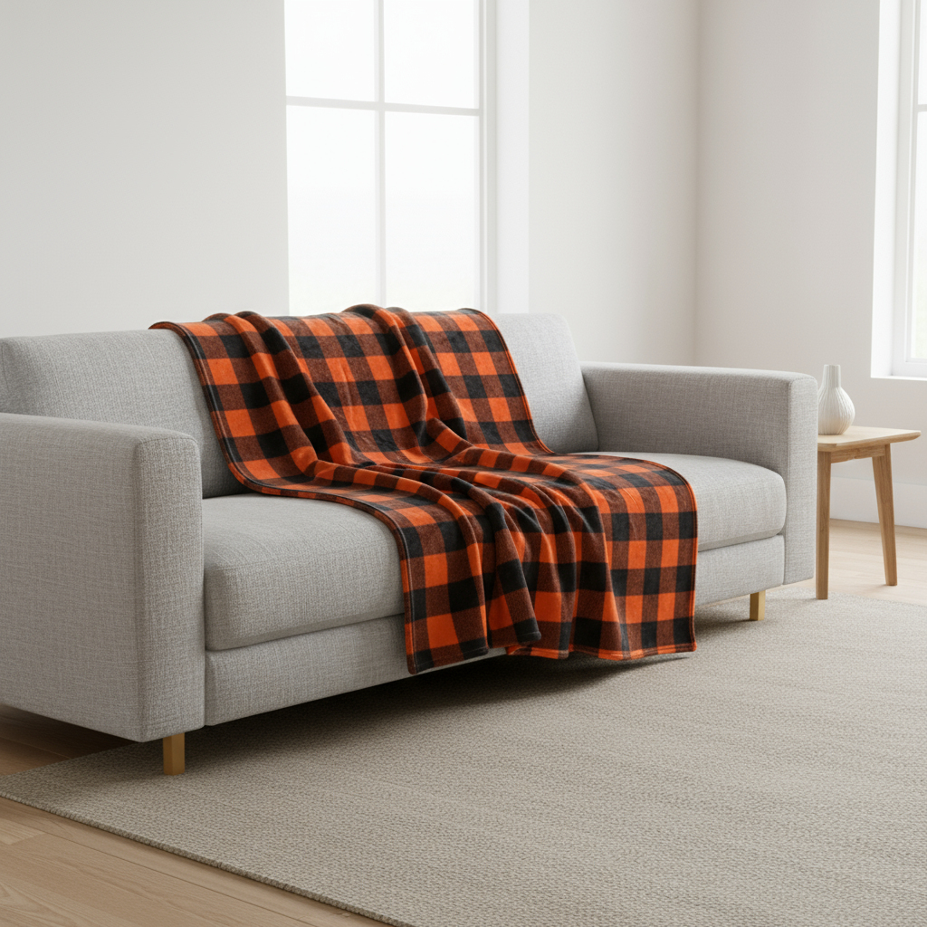 Halloween Orange and Black Chequered Style Soft Fleece Blanket / Throw - MAZAROMA