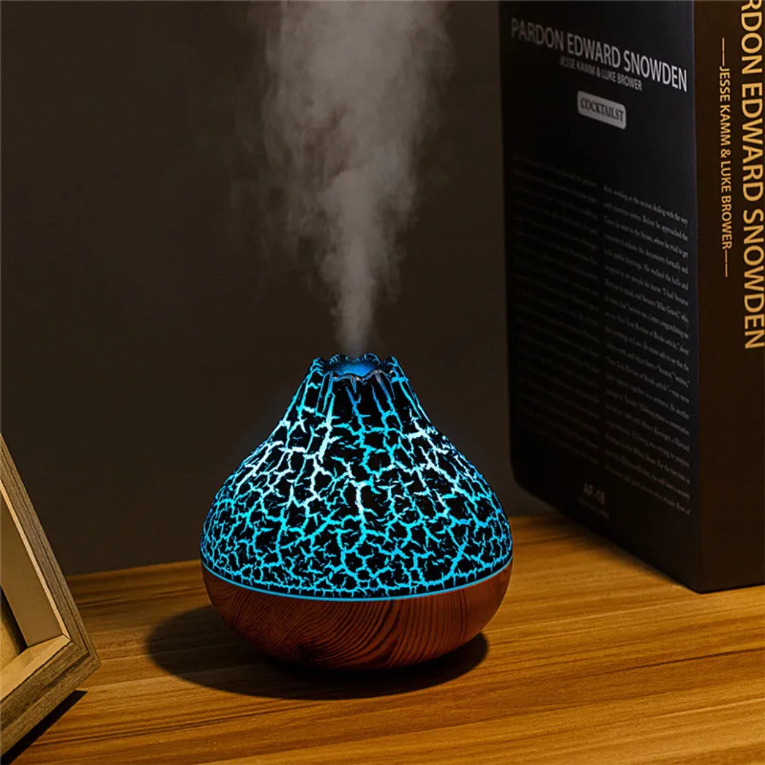 Mazaroma's Black And Wooden Style Volcanic Electric Home Diffuser and Humidifier With Multicoloured Changing Light 300ml - MAZAROMA