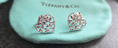 Silver & Gold Coloured Heart Shaped Olive Detail and Olive Branch Detail Stud Earrings - MAZAROMA