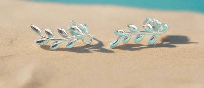 Silver & Gold Coloured Heart Shaped Olive Detail and Olive Branch Detail Stud Earrings - MAZAROMA