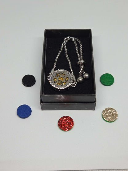 Silver coloured perfume diffuser bracelet with diamanté face in love hearts design - MAZAROMA