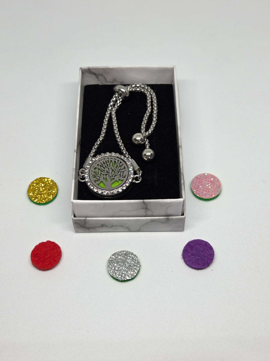 Silver coloured perfume diffuser bracelet with extended branches tree design - MAZAROMA