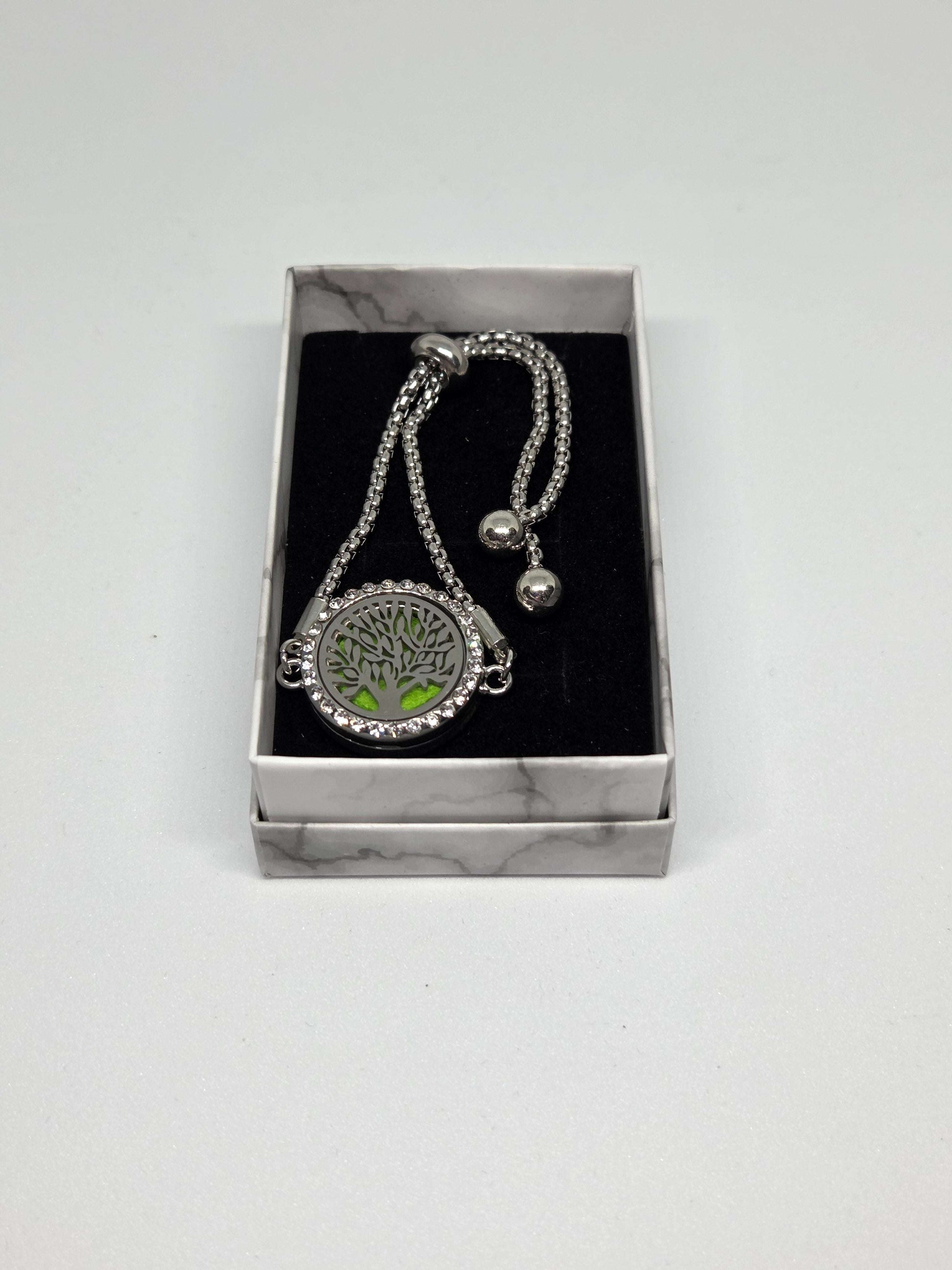 Silver coloured perfume diffuser bracelet with extended branches tree design - MAZAROMA