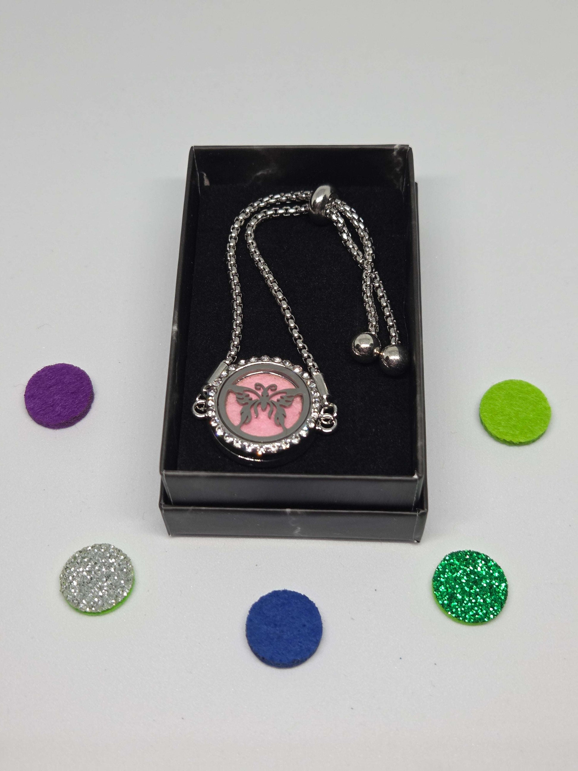 Silver coloured perfume diffuser bracelet butterfly design - MAZAROMA