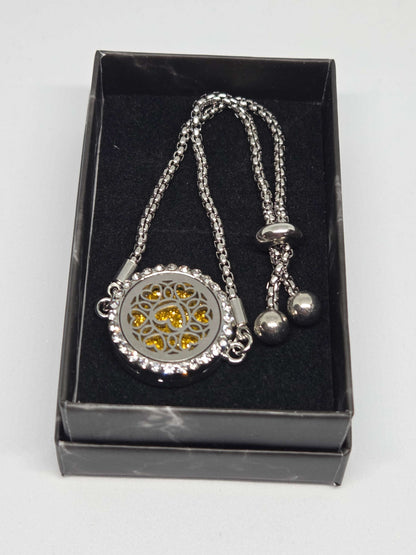 Silver coloured perfume diffuser bracelet with diamanté face in love hearts design - MAZAROMA