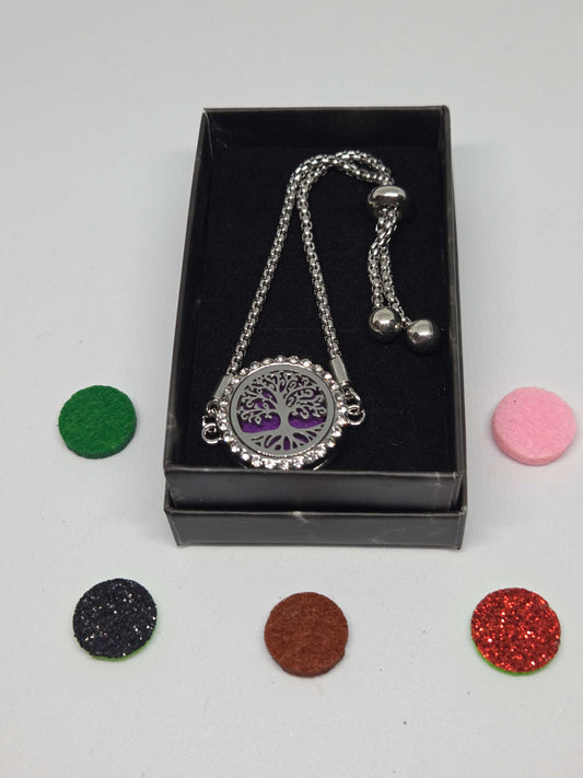 Silver coloured perfume diffuser bracelet family tree design - MAZAROMA