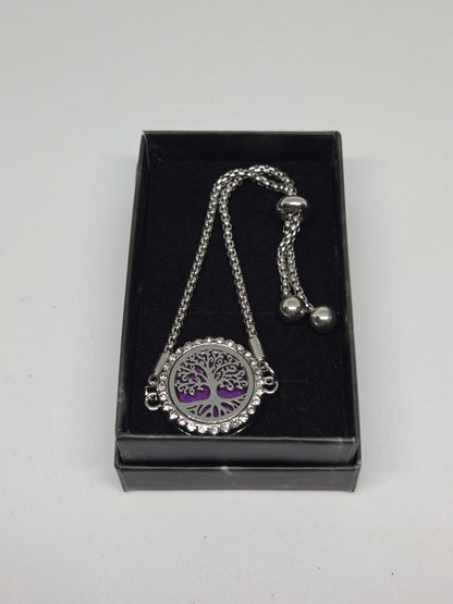 Silver coloured perfume diffuser bracelet family tree design - MAZAROMA