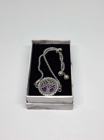 Silver coloured perfume diffuser bracelet in a tree design - MAZAROMA