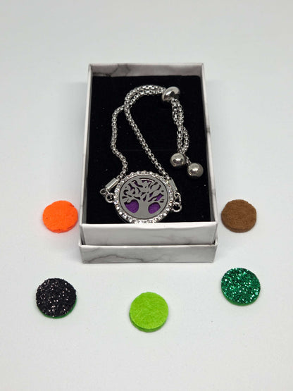 Silver coloured perfume diffuser bracelet in a tree design - MAZAROMA