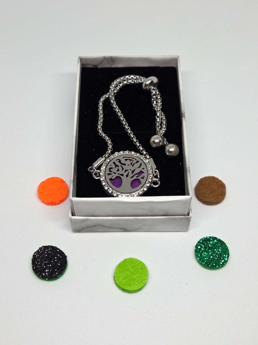 Silver coloured perfume diffuser bracelet in a tree design - MAZAROMA