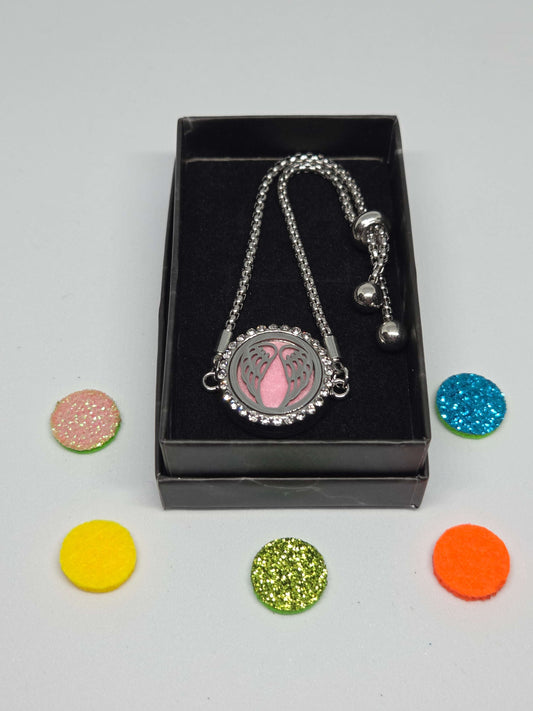 Silver coloured perfume diffuser bracelet angel wings design - MAZAROMA