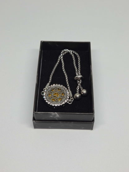 Silver coloured perfume diffuser bracelet with diamanté face in love hearts design - MAZAROMA