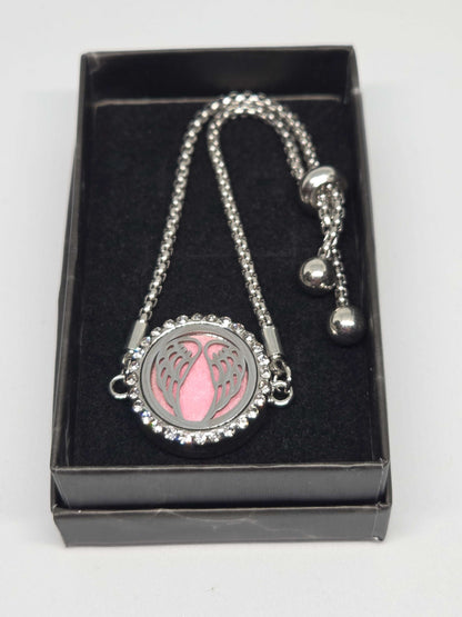 Silver coloured perfume diffuser bracelet angel wings design - MAZAROMA