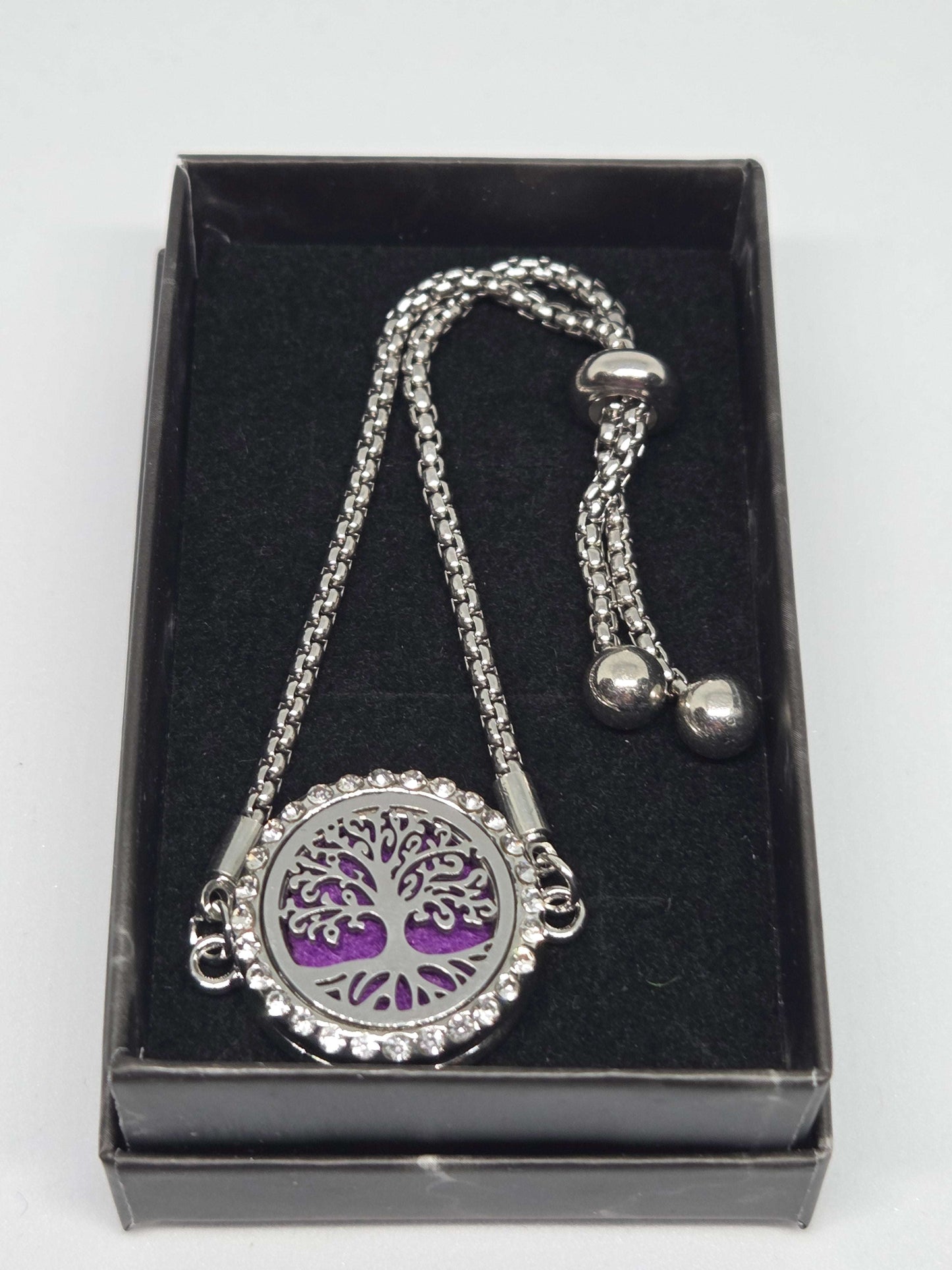 Silver coloured perfume diffuser bracelet family tree design - MAZAROMA