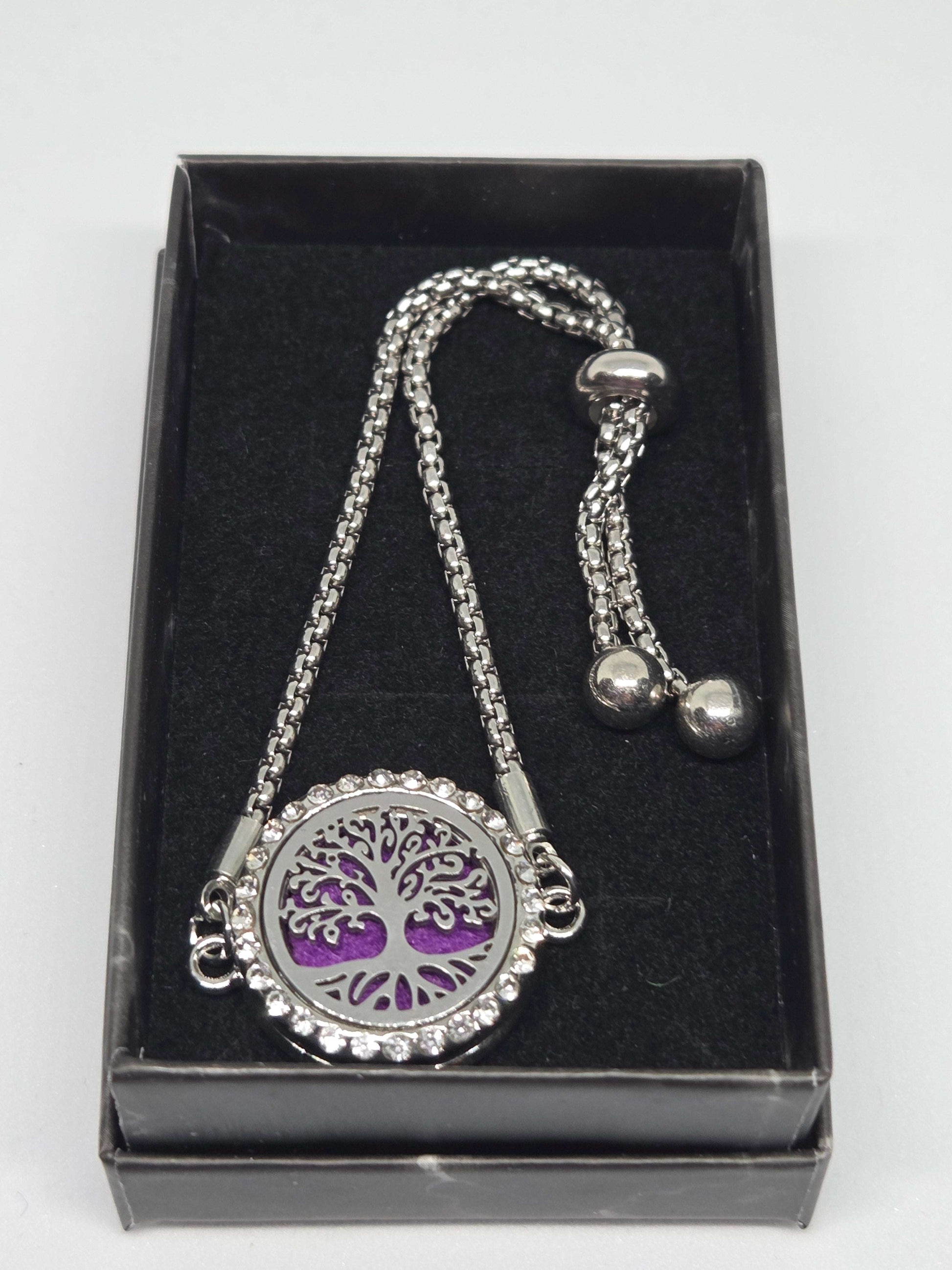 Silver coloured perfume diffuser bracelet family tree design - MAZAROMA