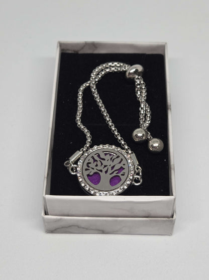 Silver coloured perfume diffuser bracelet in a tree design - MAZAROMA
