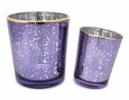2x Purple Glass Tealight Holders - MAZAROMA