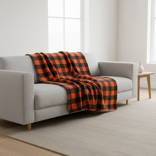 Halloween Orange and Black Chequered Style Soft Fleece Blanket / Throw - MAZAROMA