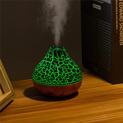 Mazaroma's Black And Wooden Style Volcanic Electric Home Diffuser and Humidifier With Multicoloured Changing Light 300ml - MAZAROMA