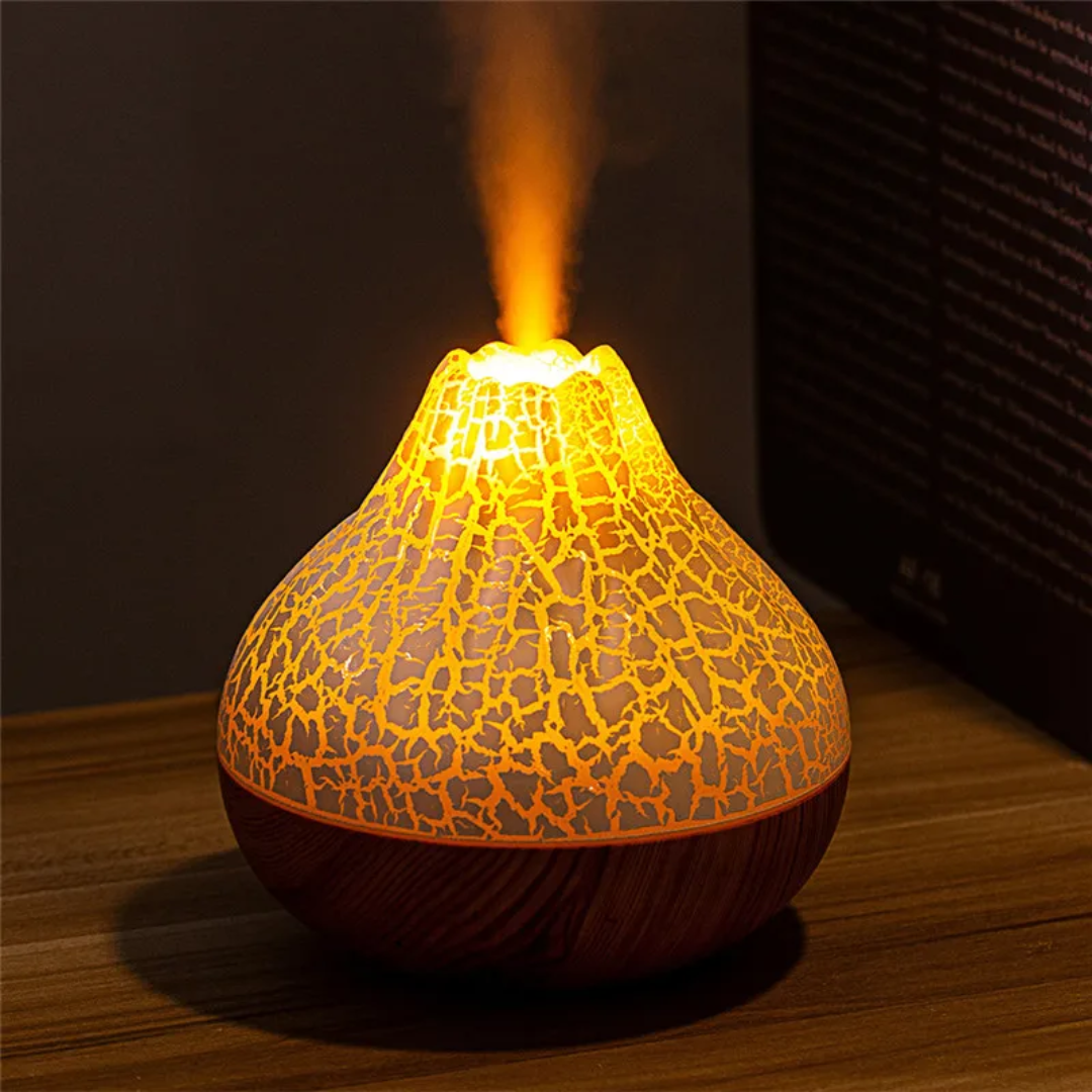 Mazaroma's White And Wooden Style Volcanic Electric Home Diffuser and Humidifier With Multicoloured Changing Light 300ml - MAZAROMA