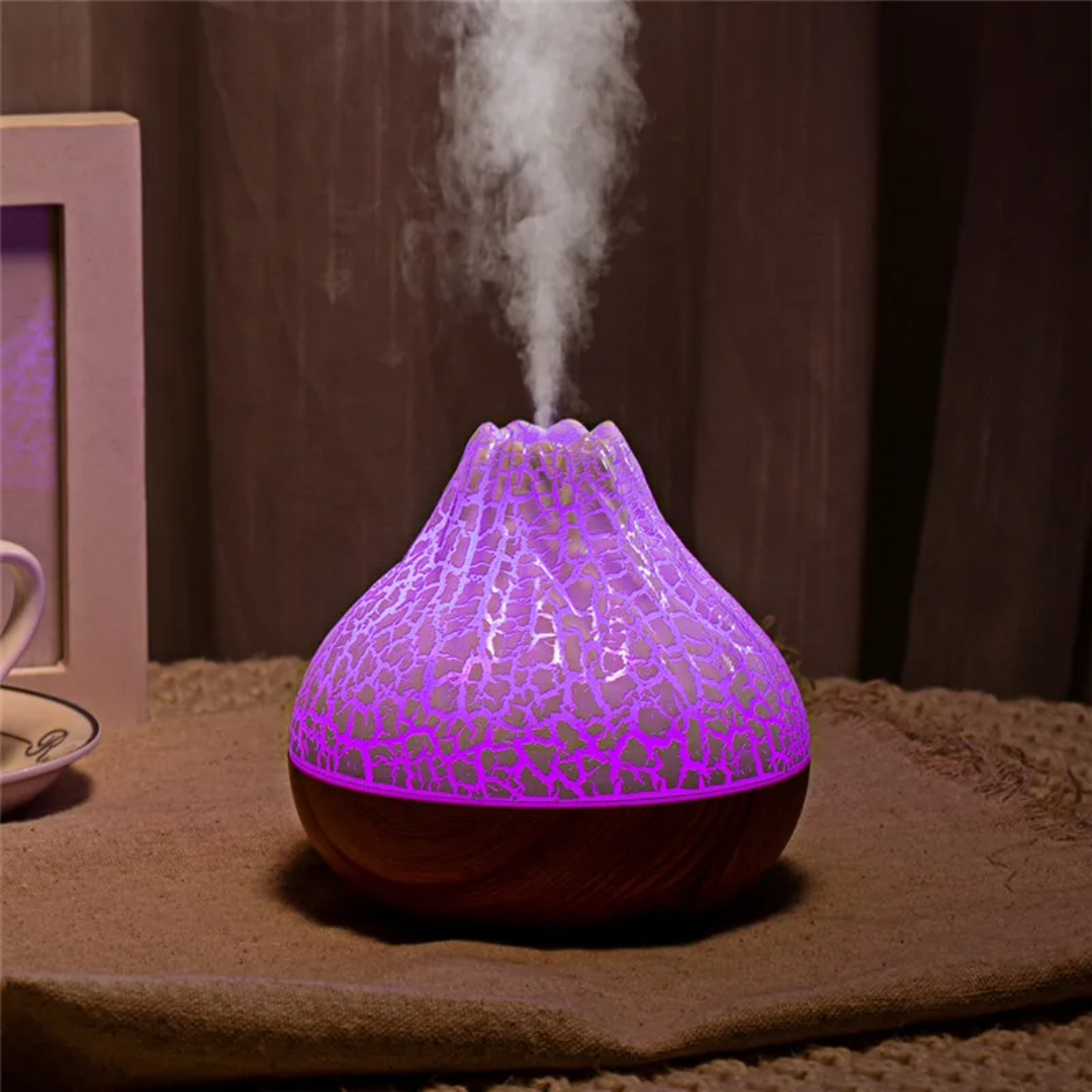 Mazaroma's White And Wooden Style Volcanic Electric Home Diffuser and Humidifier With Multicoloured Changing Light 300ml - MAZAROMA