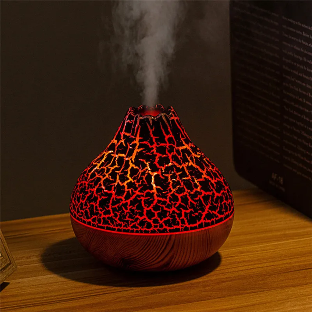 Mazaroma's Black And Wooden Style Volcanic Electric Home Diffuser and Humidifier With Multicoloured Changing Light 300ml - MAZAROMA