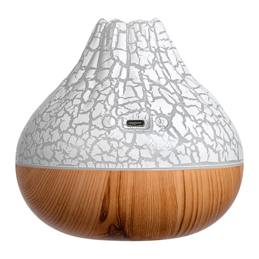 Mazaroma's White And Wooden Style Volcanic Electric Home Diffuser and Humidifier With Multicoloured Changing Light 300ml - MAZAROMA